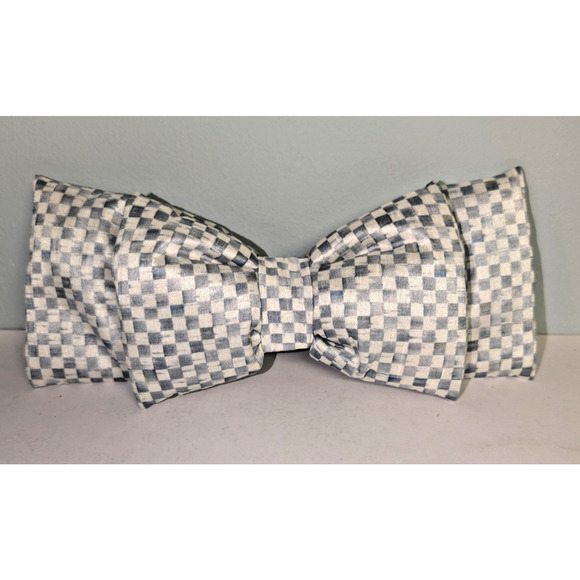 MacKenzie Childs Sterling Check Bow - Size Small 8 x 6.75", Silver Gray White - Picture 8 of 10